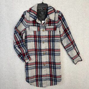 Plaid Button Front Shacket Jacket Red Navy Cream Juniors Small